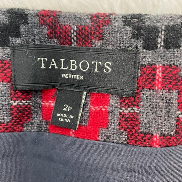 Talbots Petites 2P Red Gray Geometric Wool Blended Pencil Skirt - Picture 3 of 6